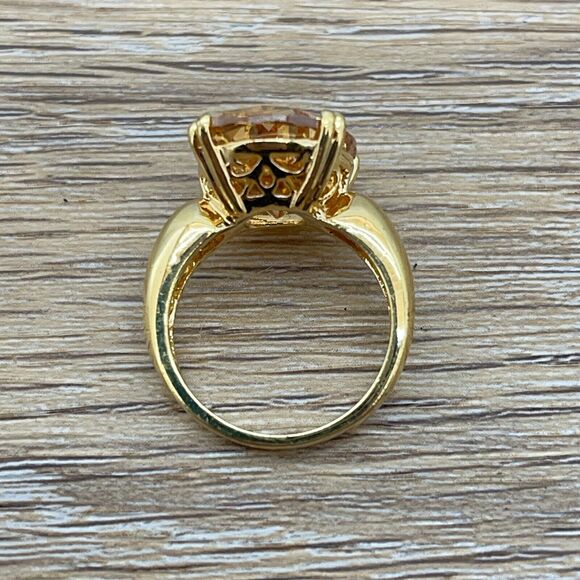 Oval Orange Gemstone Gold Tone Statement Ring Jewelry Engagement Gift Size 7 - Picture 6 of 9